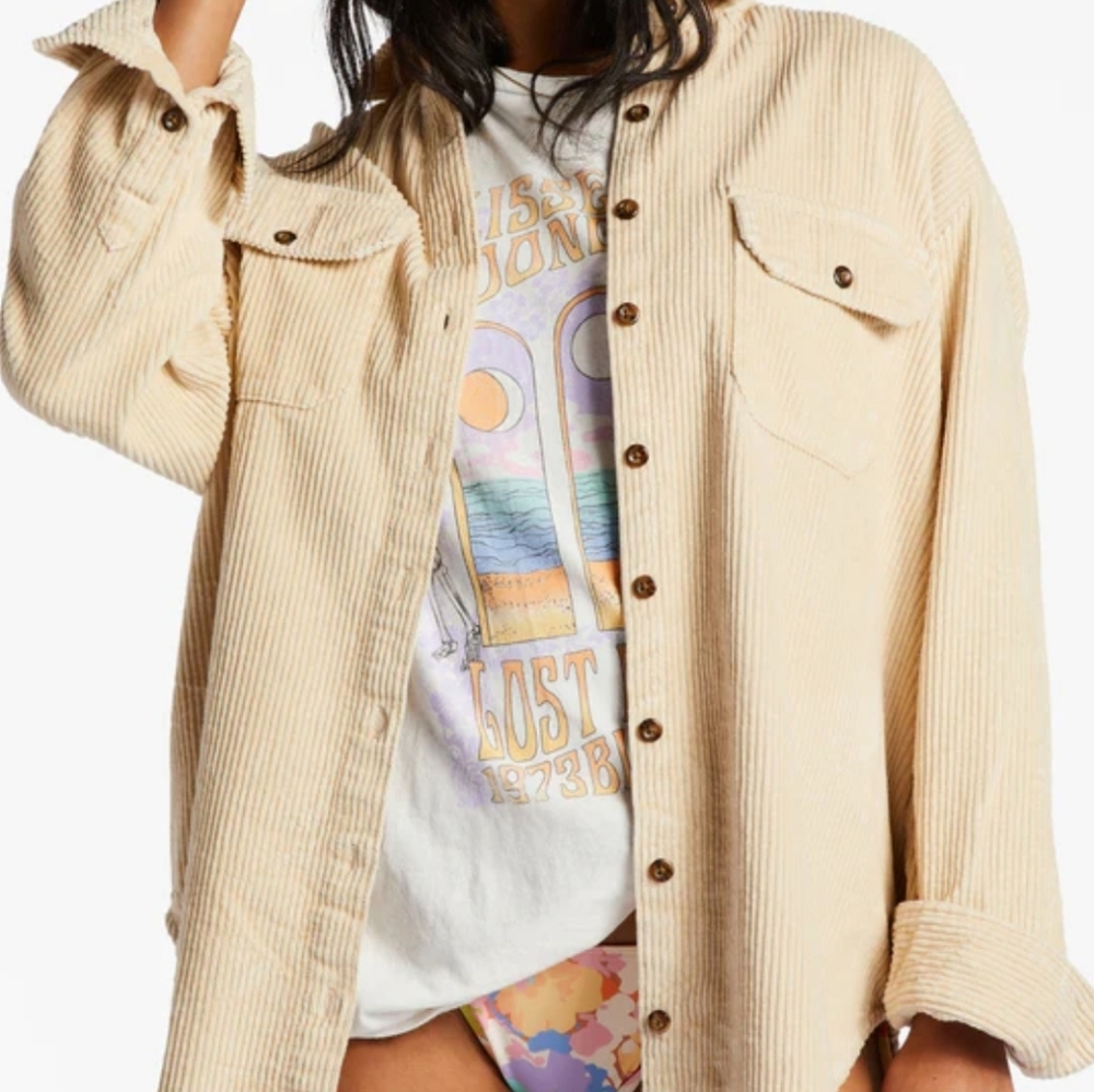 Billabong So Stoked Corduroy Shacket in Antique Ivory Cream Size Med